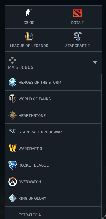 Lista de jogos eSport disponíveis